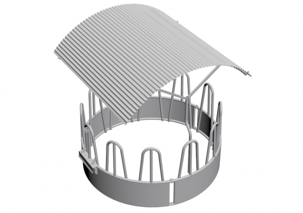 Round feeder for cattle and horses with a roof - 12 stands